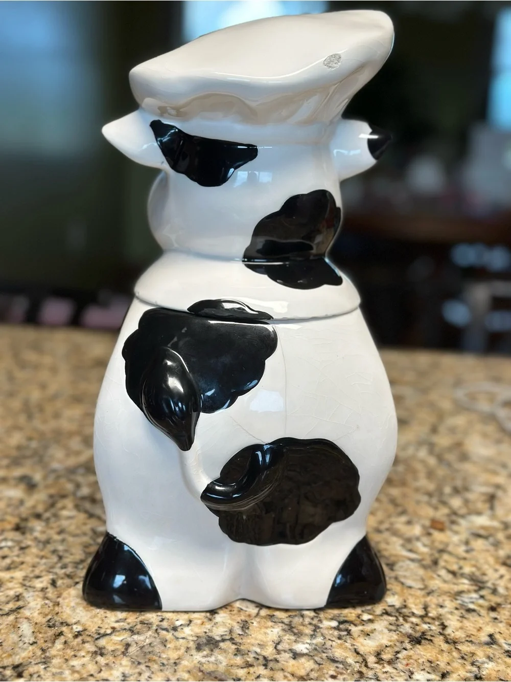 Vintage Ceramic Cow Cookie Jar - White and Black Kitchen Canister